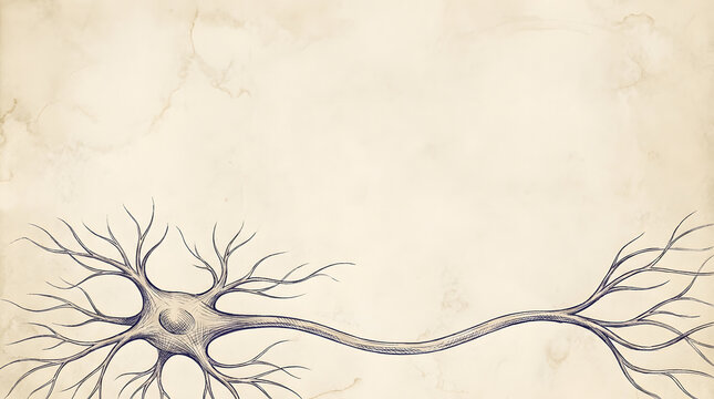 Science-Based Home Decor with Vintage Anatomy Neuron Drawing, Horizontal Background and Copy Space