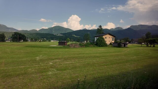 Train ride between VIenna and Hallstatt in Austria