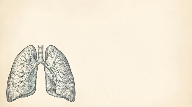 Science-Based Home Decor with Vintage Anatomy Lung Drawing, Antique Engraving and Copy Space