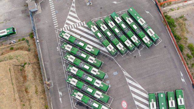 Electric buses aerial view