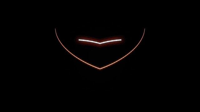 Abstract minimalist glowing neon curve and chevron line on black background