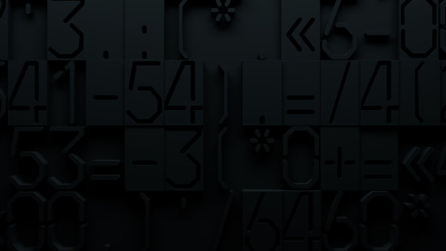 Close-Up of Textured Gradient Surface with Embossed Arabic Numerals and Mathematical Operators Highlighting Light and Shadow for Graphic Design and Digital Art Projects