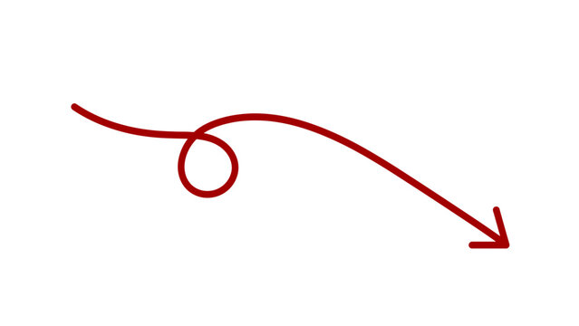 Red Curved Arrow Down Icon Turn Direction Pointer Path