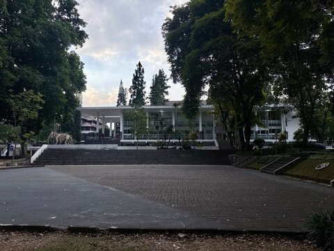 Bandung, Indonesia - July 22, 2026: Empty field in front of Campus Center inside the Bandung Institute of Technology (ITB) complex in West Java, Indonesia.