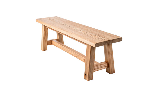 Long wooden bench seat minimalist indoor rustic furniture isolated on transparent background cut out