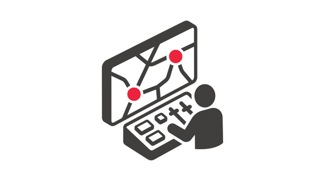 Stylized icon of an operator monitoring a digital map screen