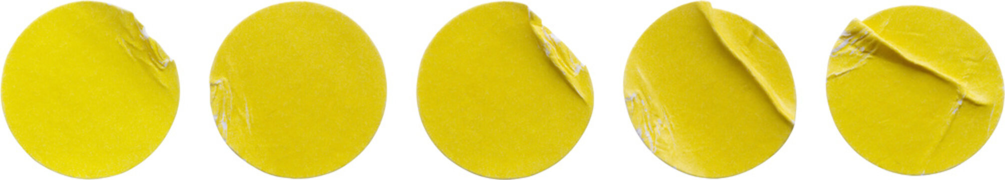 Yellow round paper sticker label set isolated on white background