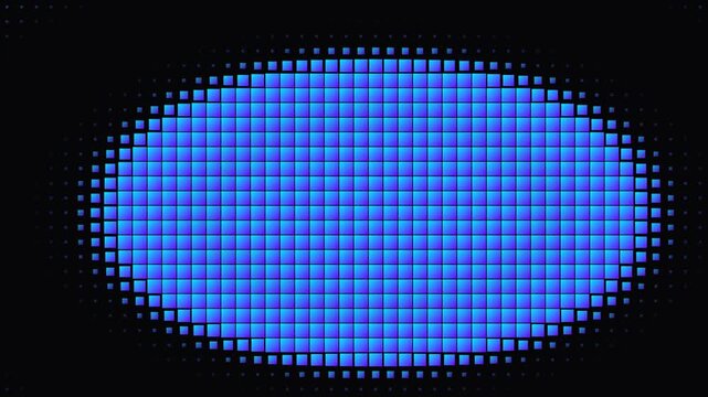 Abstract Blue and Purple Gradient Pixelated Ellipse Geometric Pattern on Black Background for Modern Digital Design