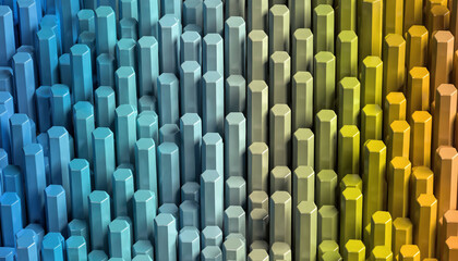 Fototapeta premium Colorful 3D bar chart with varying heights and colors.