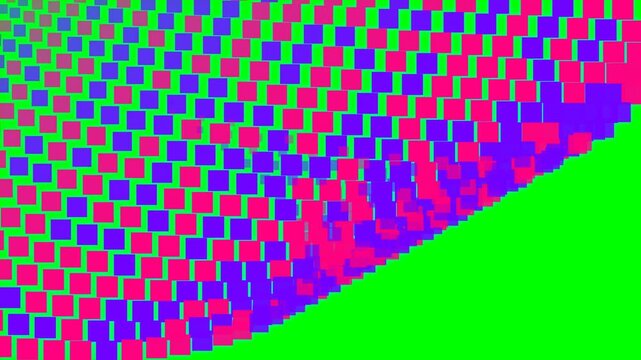 Vibrant Abstract Digital Art Background with Geometric Pink and Purple Square Pattern over Neon Green Backdrop