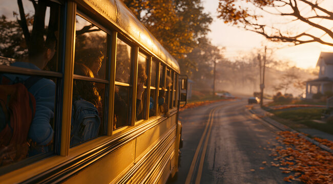 Vehicle transporting pupils to the high school
