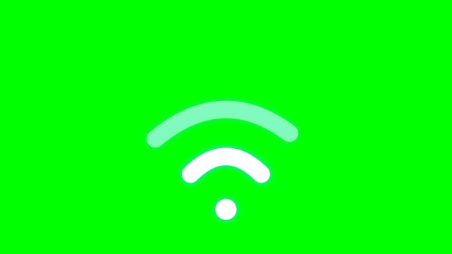 Wi-Fi symbol icon with full signal strength on green background, wireless internet connectivity and network data concept for video editing.