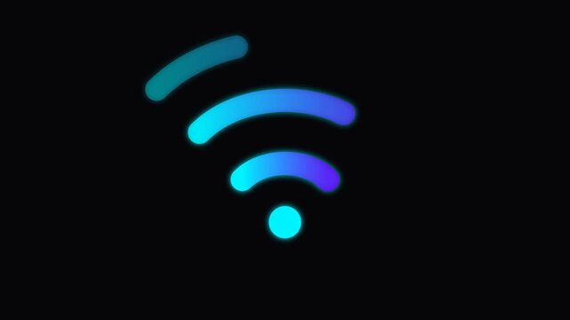 Glowing Blue and Purple Wi-Fi Symbol on Black Background - Wireless Connection Icon for Digital Networking and Internet Connectivity Illustrations