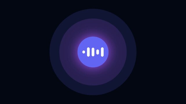 AI Voice Assistant Icon with Glowing Circular Sound Wave Pulse Interface on Dark Background for Smart Home Technology Concept
