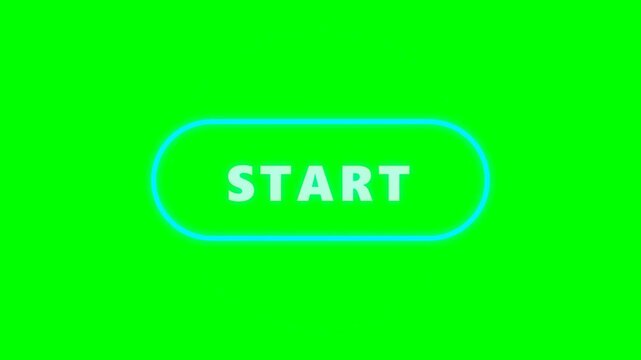 Animated Neon Cyan Start Button Overlay for Gaming, Website Interface, and Video Production on Green Screen Chroma Key Background