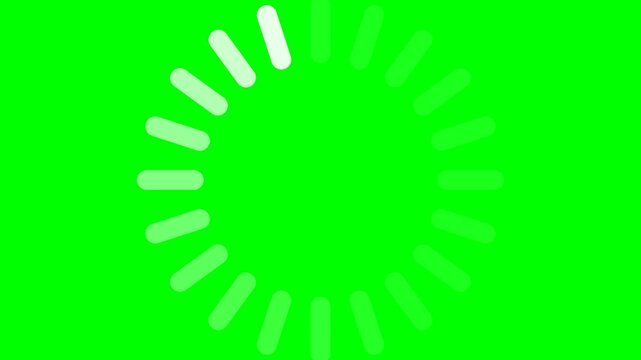 Rotating White Loading Buffering Spinner Icon Animation on Chroma Key Green Screen Background for Video Editing and Motion Graphics Projects