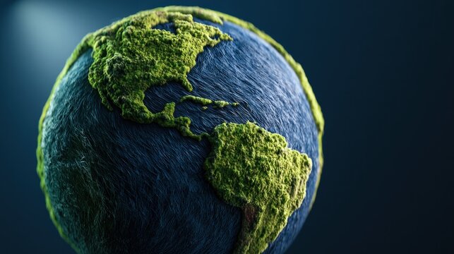 Detailed textured planet with green landmasses and blue oceans