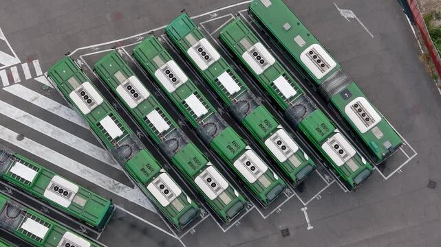 Electric Buses Parked at Depot Milan, Italy 