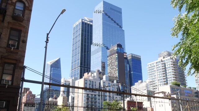 New York City Manhattan Midtown, United States of America. Hudson Yards skyscraper towers. New modern contemporary architecture, glass buildings in Hells Kitchen near Port Authority. Cityscape skyline