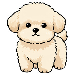 Fototapeta premium Fluffy Bichon Frise Puppy Illustration: A charming, cartoon-style illustration of a small, white Bichon Frise puppy with fluffy fur, bright eyes, and a cute expression, ready to melt hearts.
