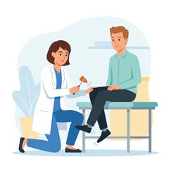 Obraz premium Doctor examining patient's reflexes with a reflex hammer in a medical setting. Vector illustration
