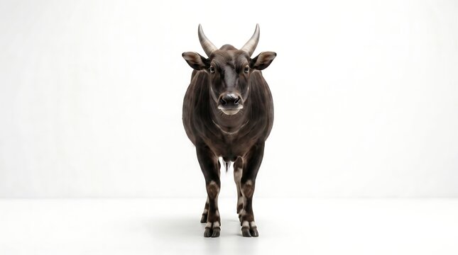 Anoa dwarf buffalo standing on white background