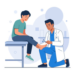Obraz premium Doctor Performs Reflex Test on Patient's Foot with Reflex Hammer - Medical Illustration