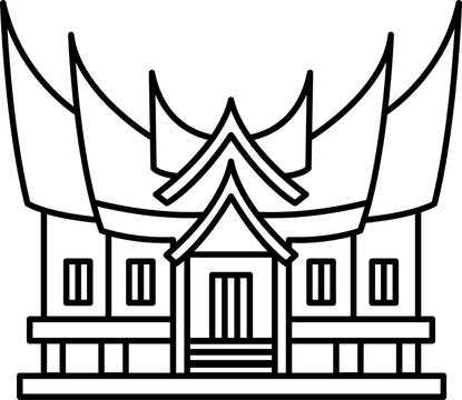 Rumah gadang traditional house line art illustration