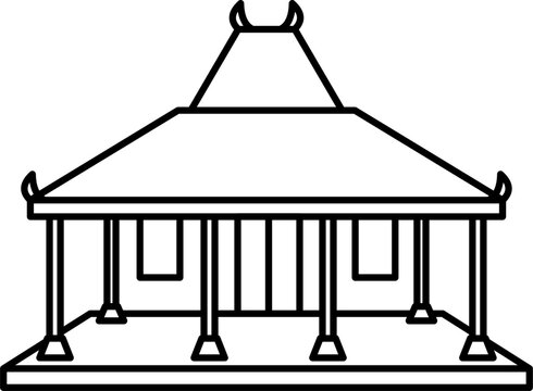 Rumah joglo traditional house line art illustration