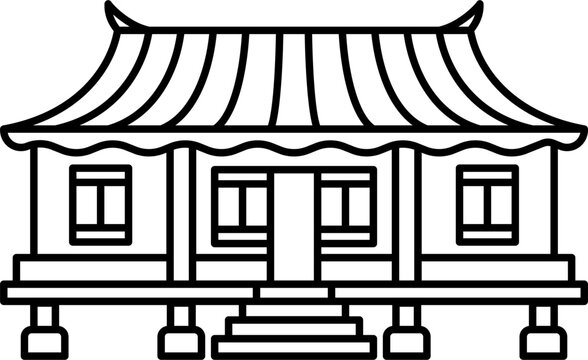 Indonesian rumah panggung stilt house line illustration