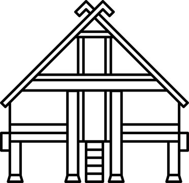 Traditional dayak rumah lamin house line illustration