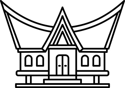 Tongkonan traditional indonesian house line art illustration