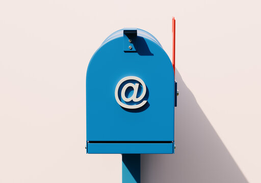 Blue mailbox receiving digital email communication message