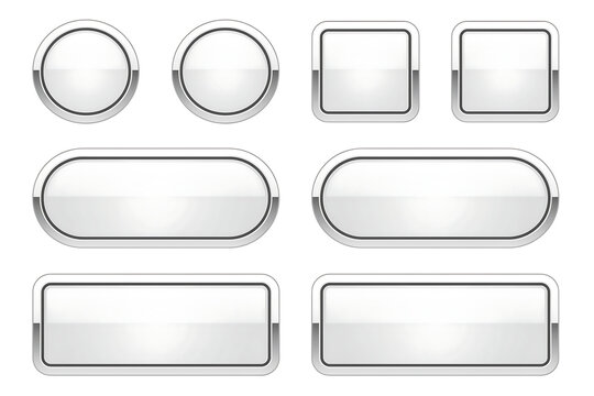 Set of white web buttons with metallic borders in different shapes metallic interface collection rectangle navigation template webdesign