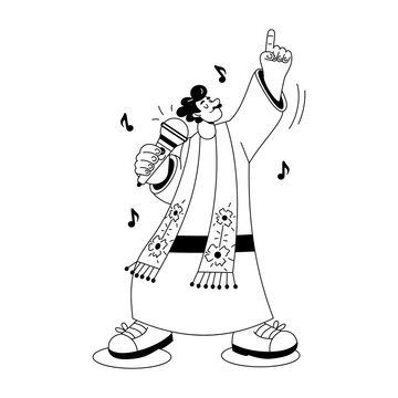 Passionate gospel vocalist singing into a microphone with one arm raised.