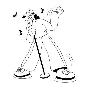 Stylish vocalist singing jazz into a handheld microphone with expressive movement.