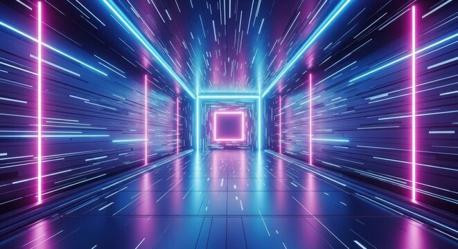 Futuristic neon corridor with light streaks corridor futuristic perspective