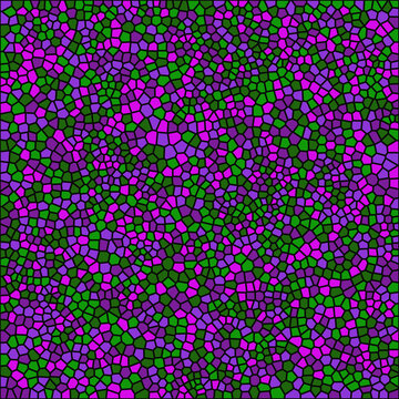 Psychedelic mosaic of purple green irregular polygons
