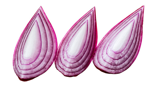 Three red onion slices with visible layers