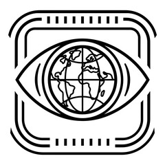 Fototapeta premium Global surveillance icon with eye and globe inside camera frame