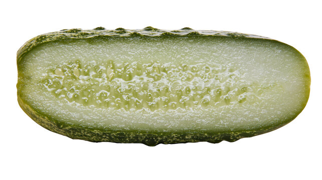 Half cucumber with visible seeds and green bumpy skin