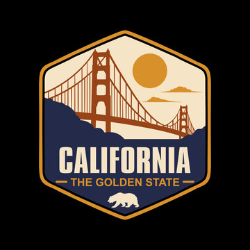 California The Golden State vintage bridge badge emblem illustration