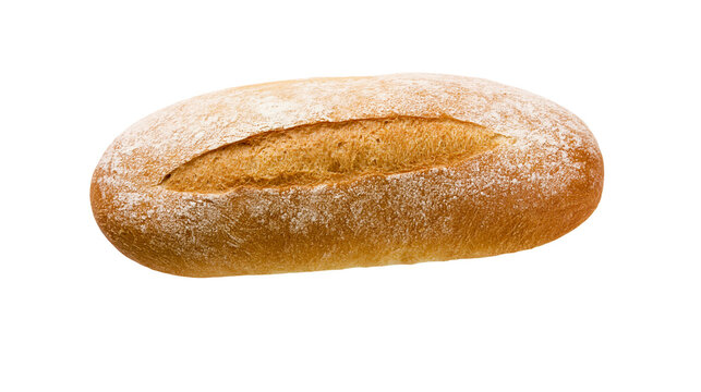 Oval shaped crusty bread loaf dusted with flour