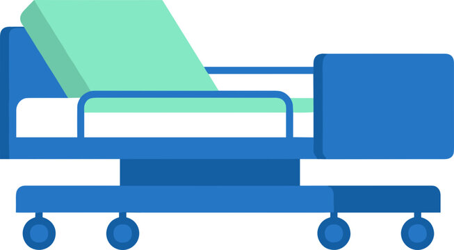 Hospital bed vector illustration with blue frame and green pillow