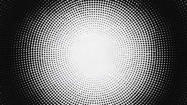 Black and white halftone dot spiral pattern.