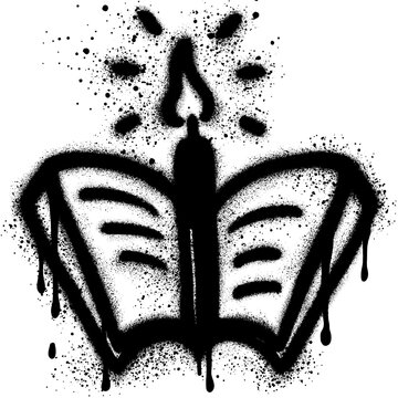 Book graffiti with black spray paint.Book literacy illustration.