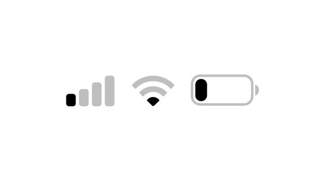Connectivity status animation with cellular signal bars, WiFi symbol and device battery indicator for 4K transparent background motion graphics