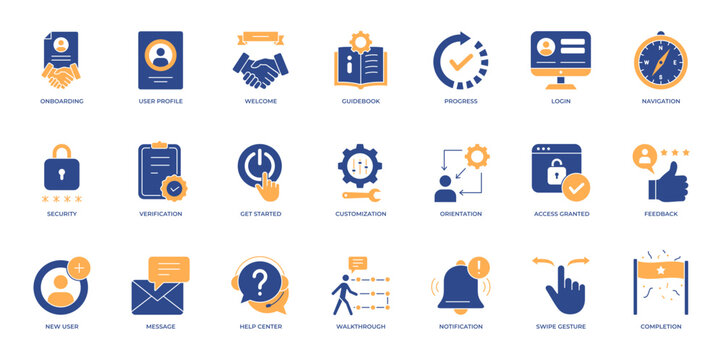 Onboarding User for Web and Mobile Application Icon Pack Vector Glyph Flat Design Illustration