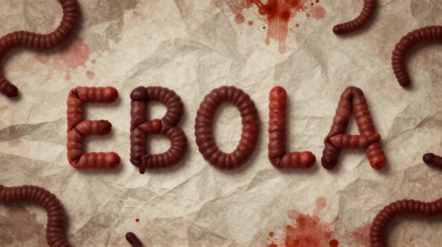 Gruesome textured letters spelled with segmented worm-like shapes on stained paper background