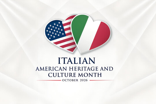 Italian american heritage and culture month emblem with heart shape, american